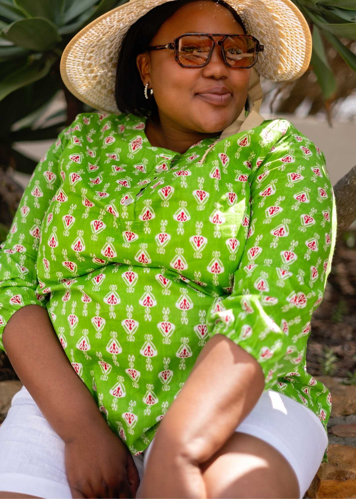 Lauren Comfy top, Green and Red