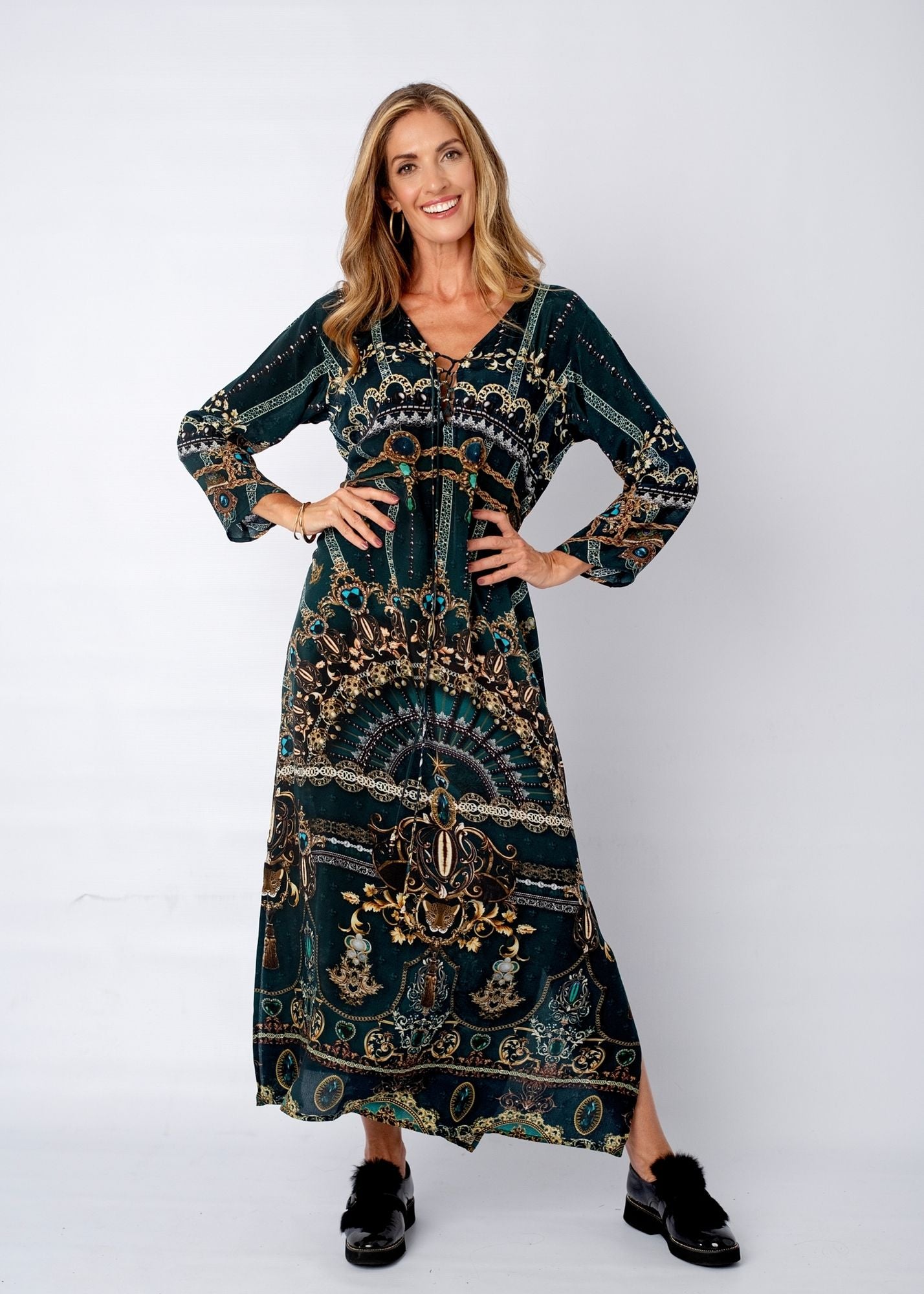 Angelica Dress With Straight Sleeve in Cardamom Nights