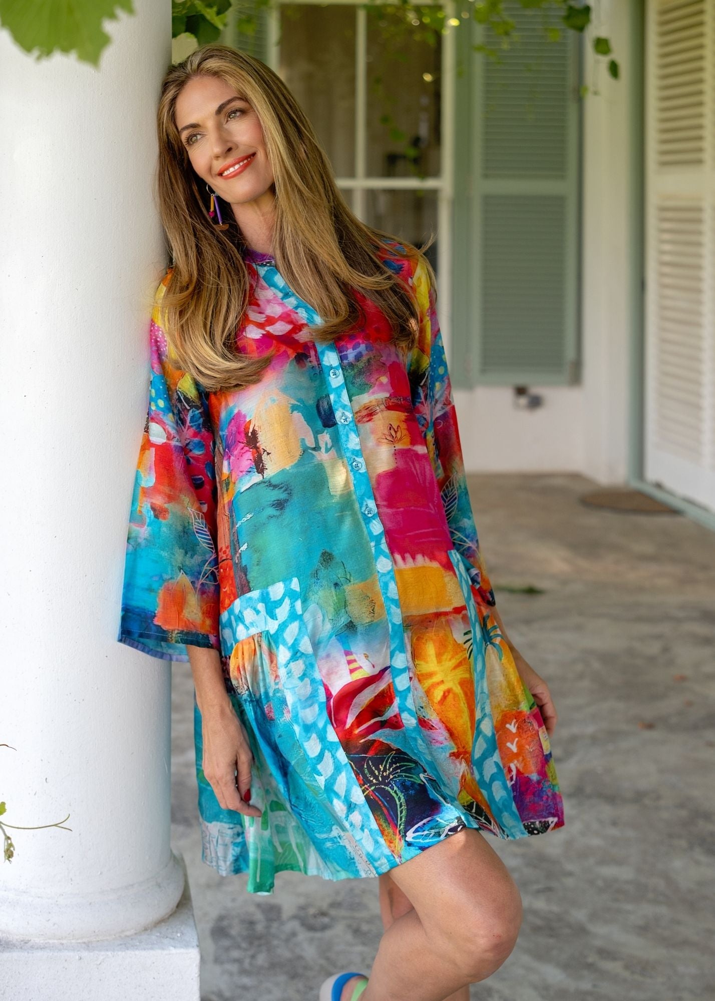 Amalfi Dress in Rainbow Paintbrush