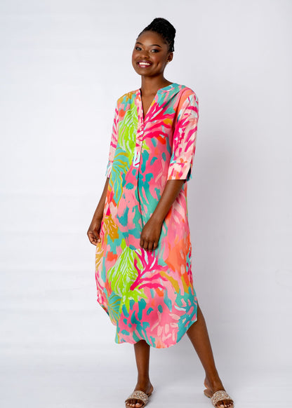 Fergie Cuffed Sleeve  Dress,  Coral Palms