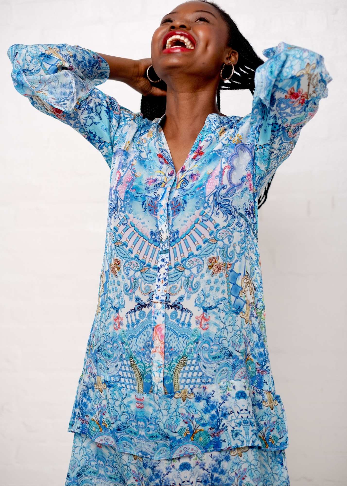 Symphony Dress in Light Blue Crown Print