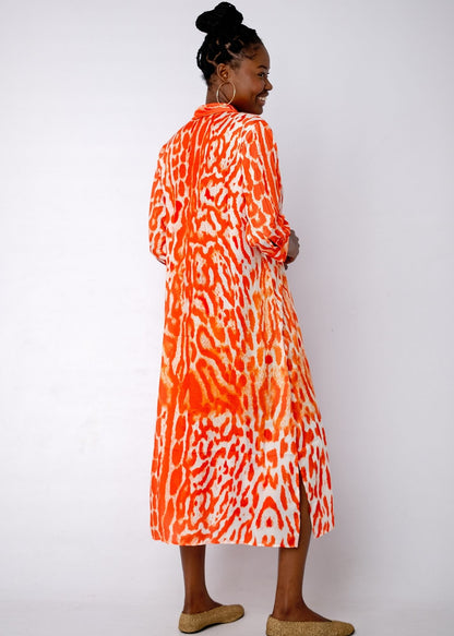 Lindi Dress in Orange Animal Print