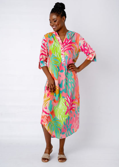 Fergie Cuffed Sleeve  Dress,  Coral Palms