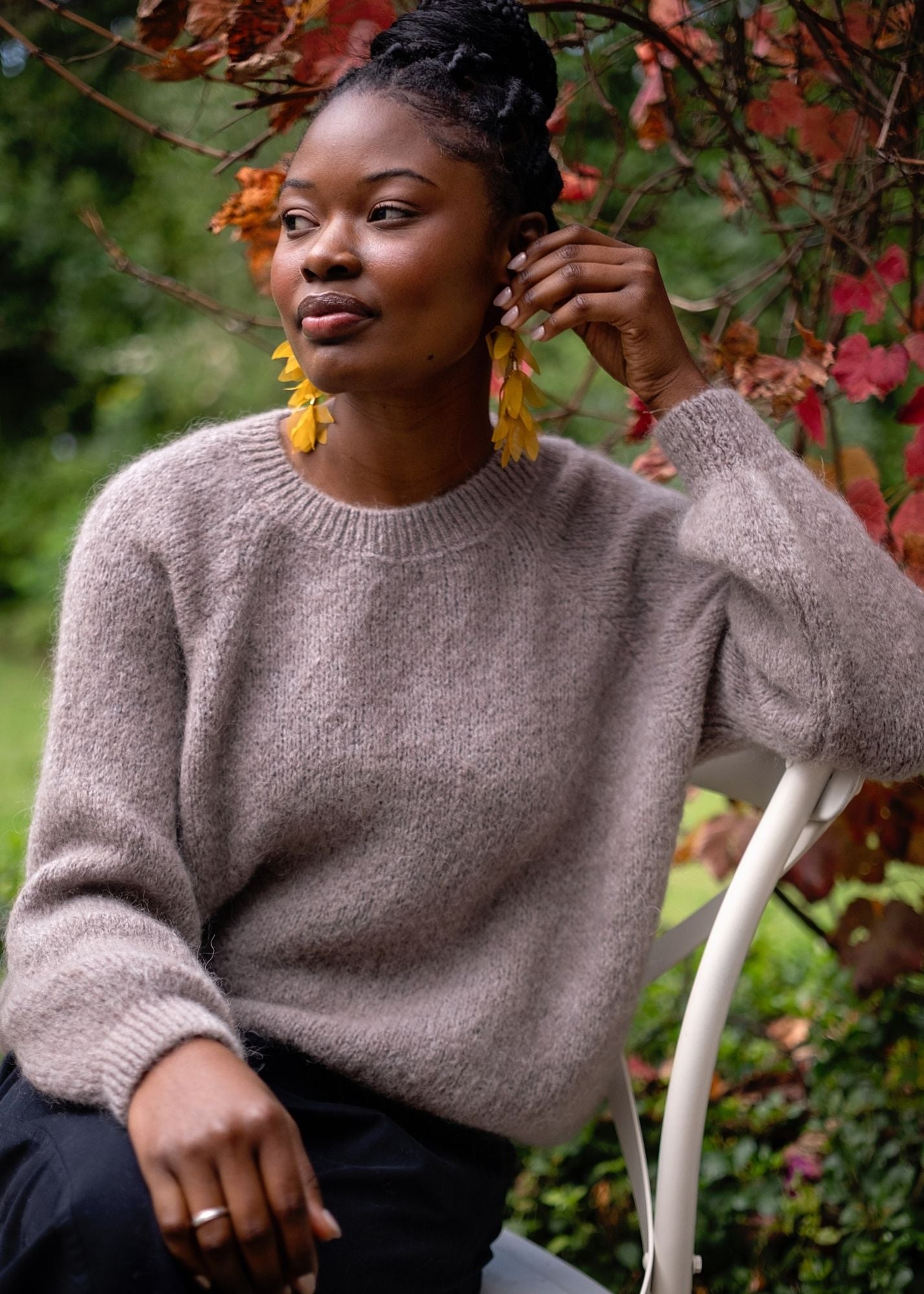 Classic Round Neck Mohair Sweater in Taupe