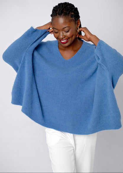 Poncho with Tulip Sleeve in Blueberry