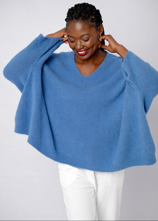 Poncho with Tulip Sleeve in Blueberry