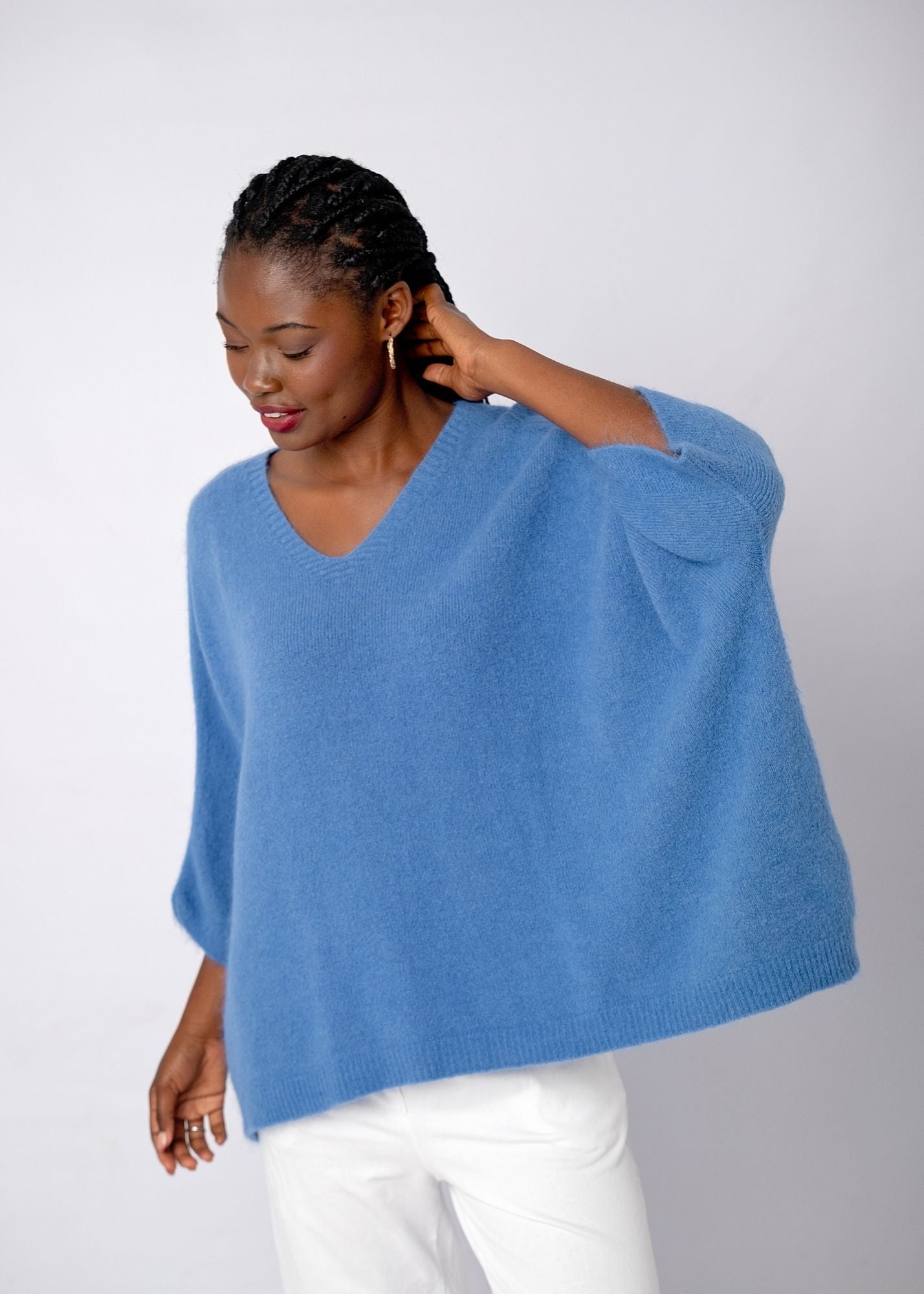 Poncho with Tulip Sleeve in Blueberry
