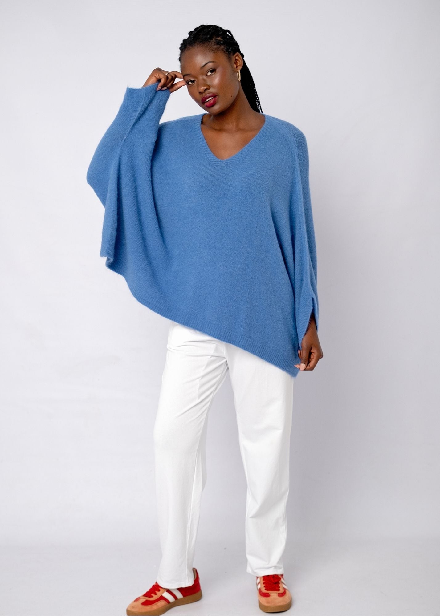 Poncho with Tulip Sleeve in Blueberry