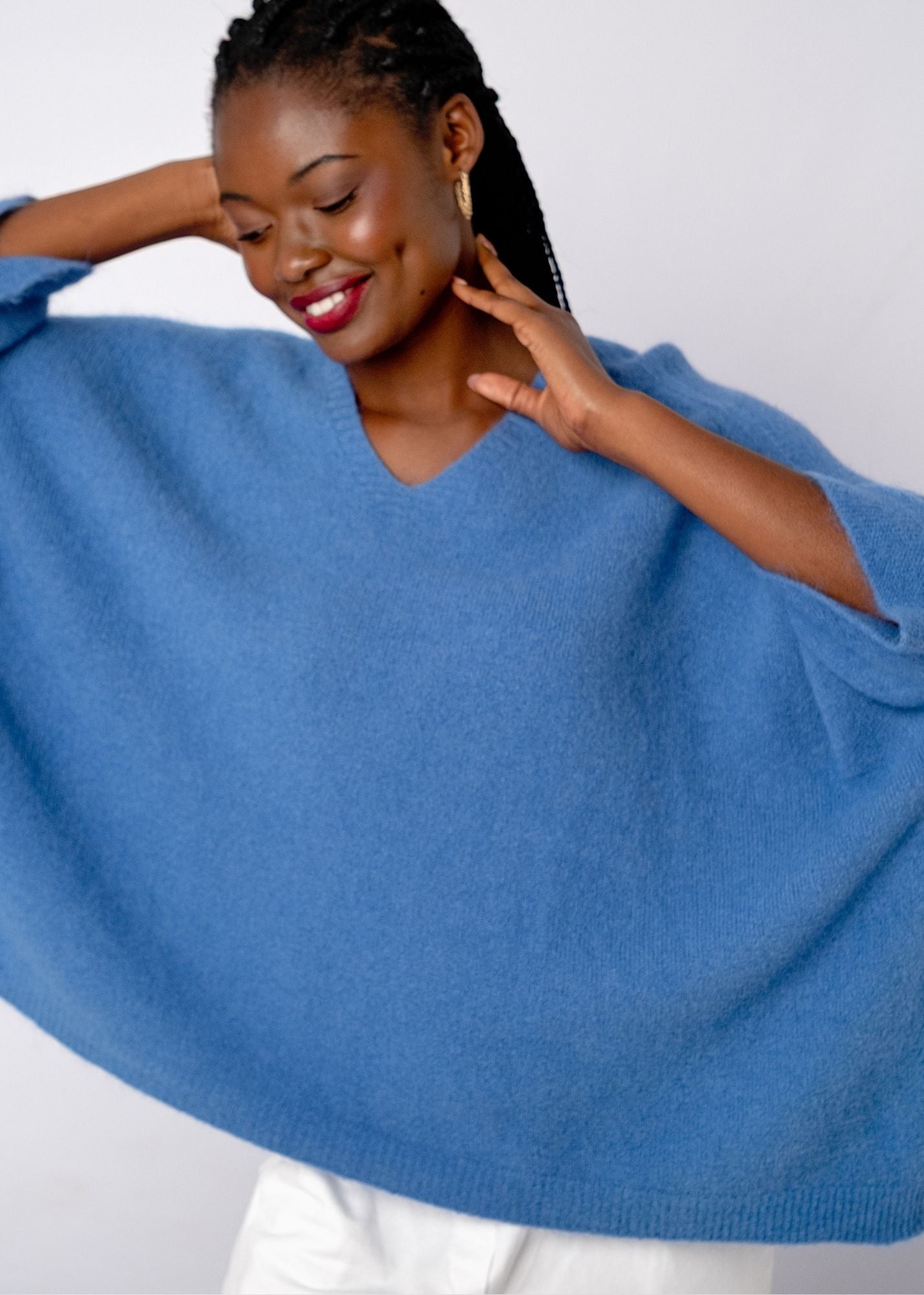 Poncho with Tulip Sleeve in Blueberry
