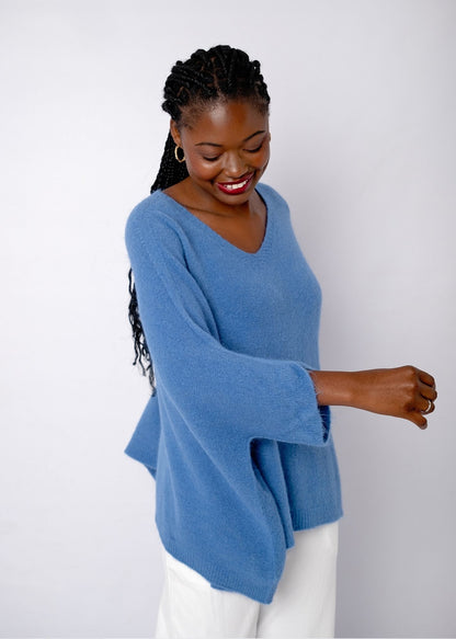 Poncho with Tulip Sleeve in Blueberry