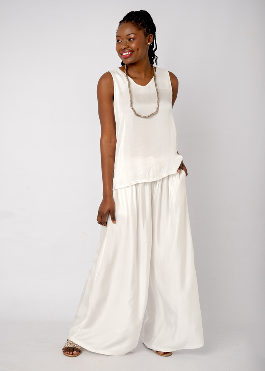 Mila Viscose Silk Blend Pants set in White
