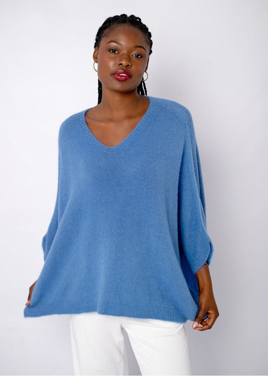 Poncho with Tulip Sleeve in Blueberry