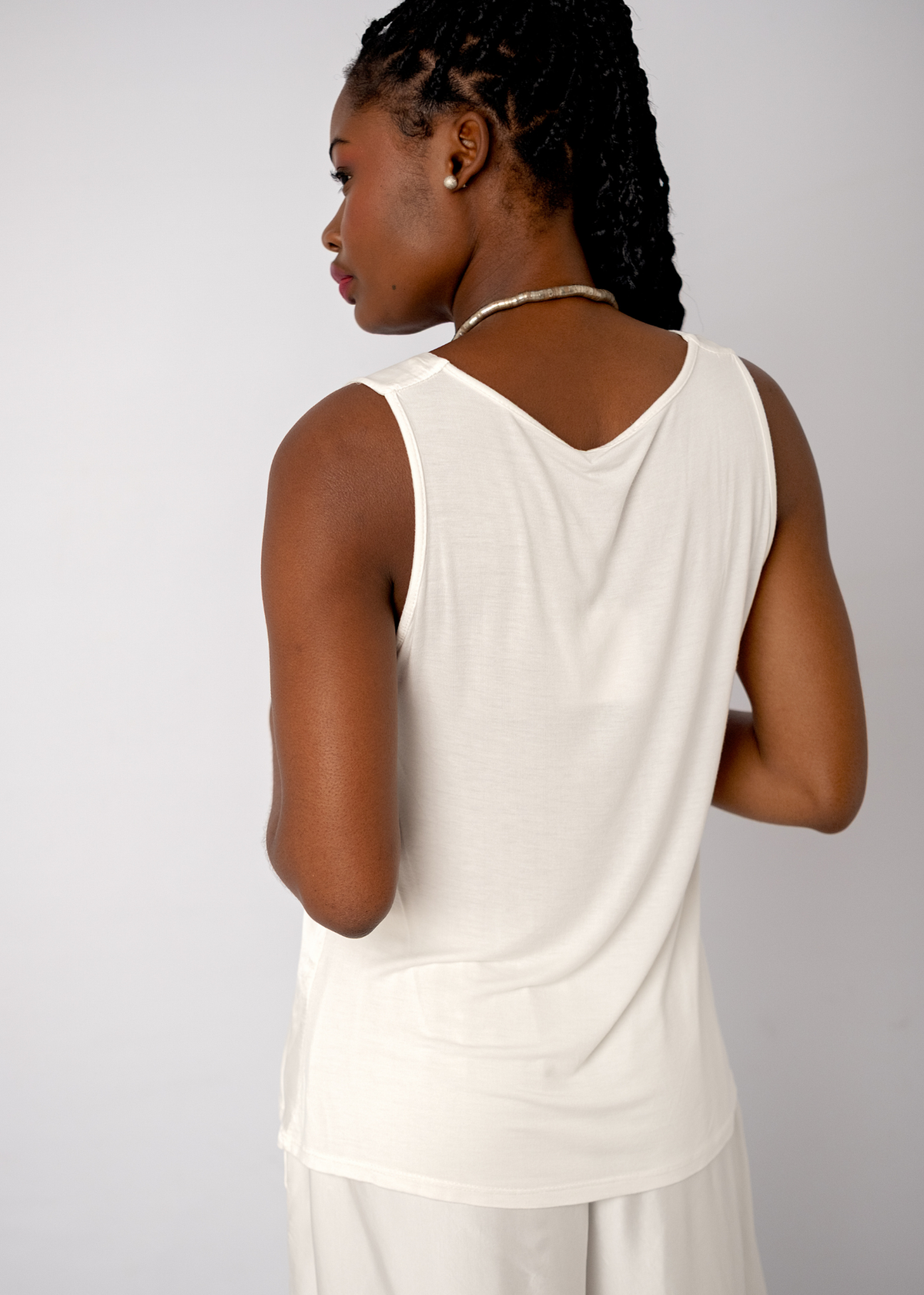 Mila Viscose Silk Blend Pants set in White