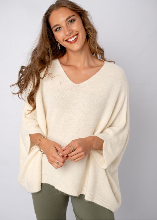 Poncho with Tulip Sleeve in Milky White