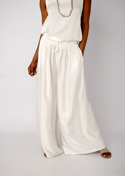 Mila Viscose Silk Blend Pants set in White
