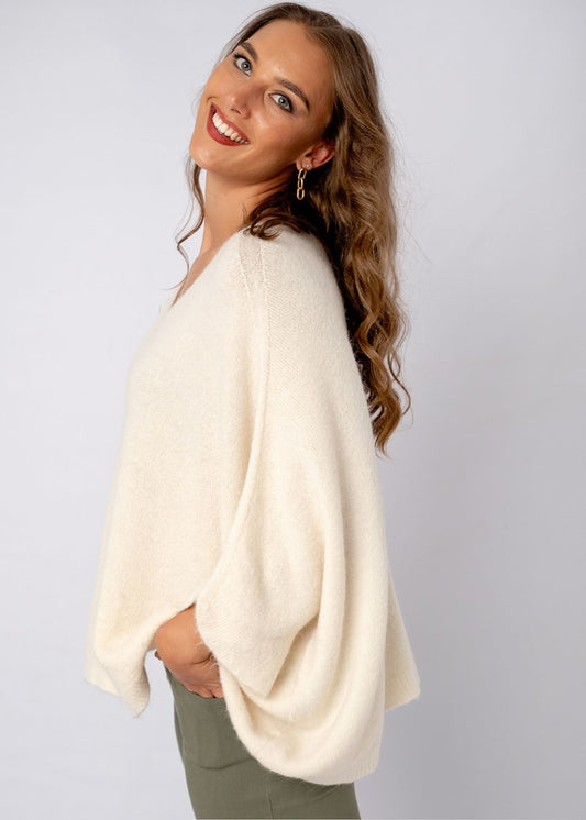 Poncho with Tulip Sleeve in Milky White