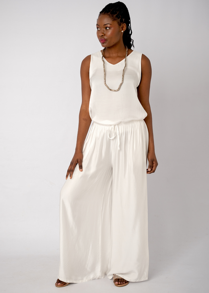 Mila Viscose Silk Blend Pants set in White