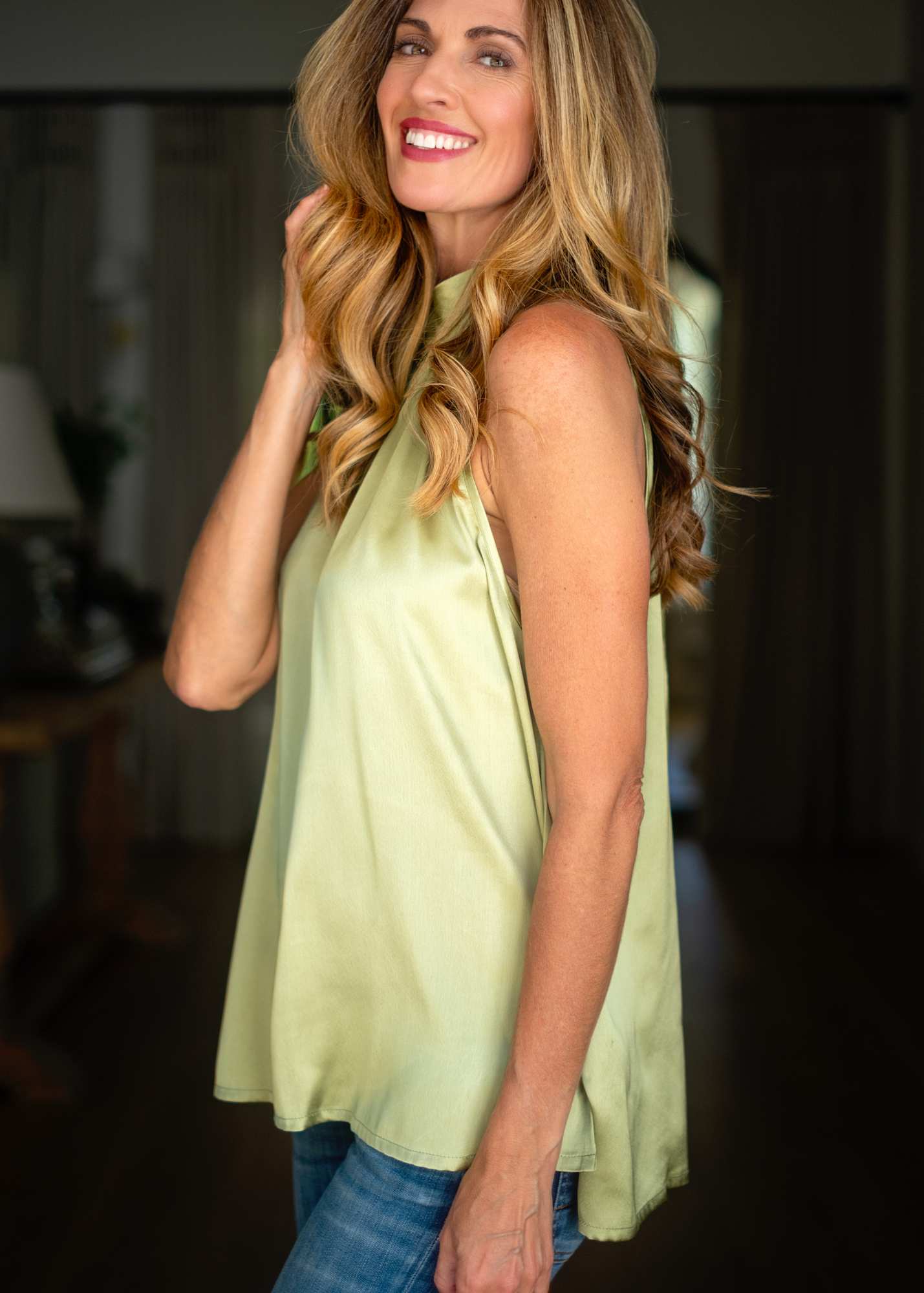 Victoria Halterneck Top in Chartreurse