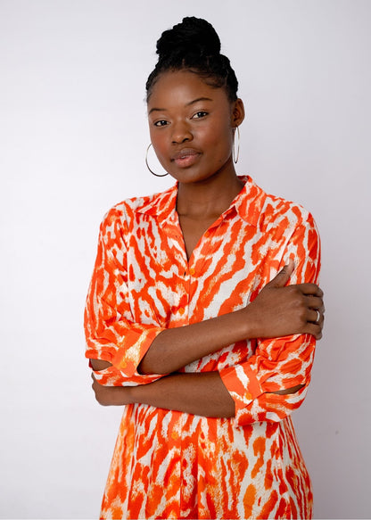 Lindi Dress in Orange Animal Print