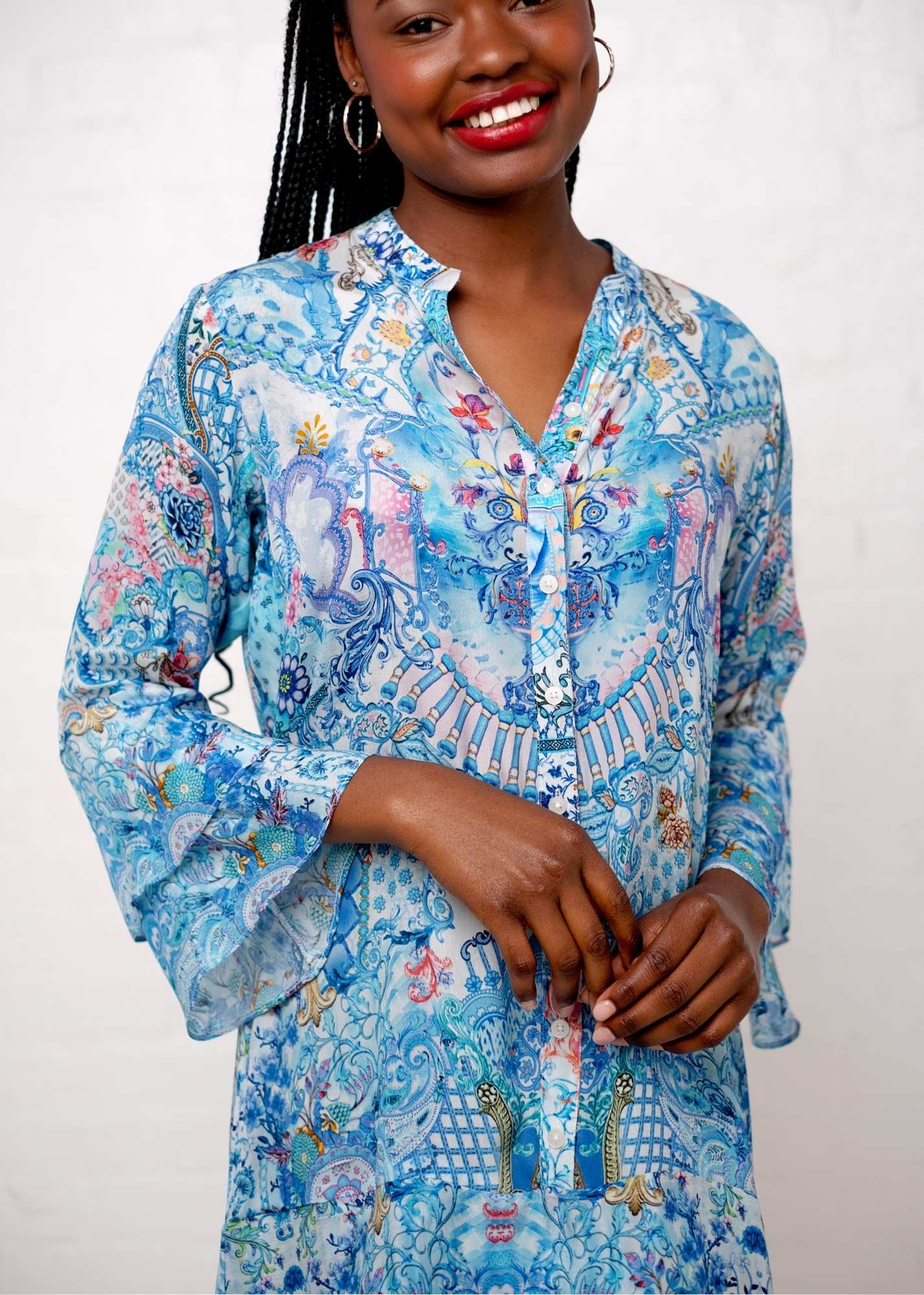 Symphony Dress in Light Blue Crown Print