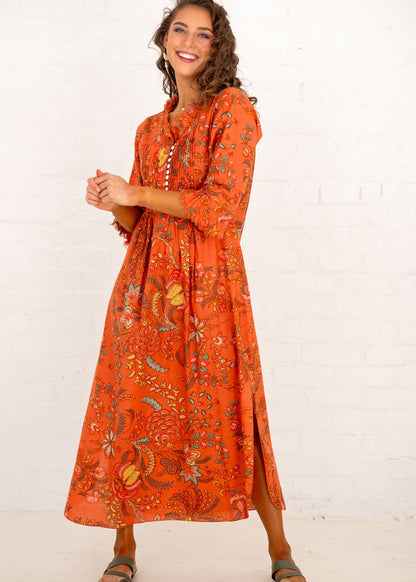 Sarah Dress with Frill in Terracotta Bloom