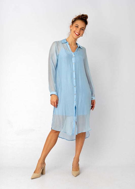 La Seta Dress with Long Sleeve — Bambina Blue