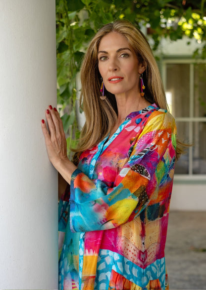 Amalfi Dress in Rainbow Paintbrush