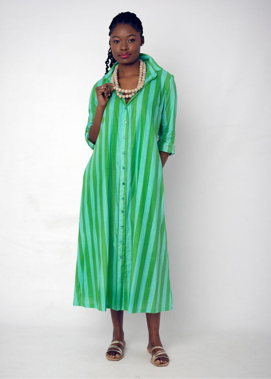 Betty Button in Green Cabana Stripe