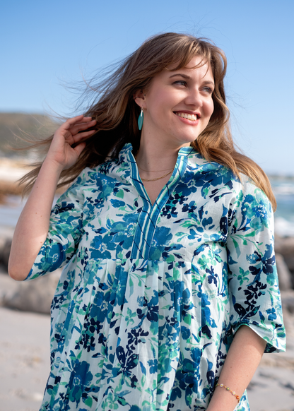 Lee-Ann pleated dress Short, Blue Floral