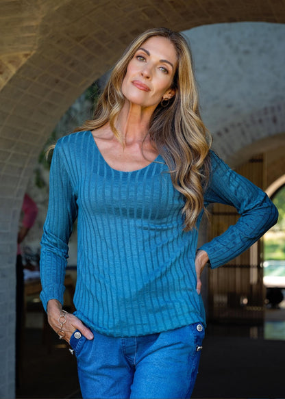 Mila Ribbed Knit Top in Blue