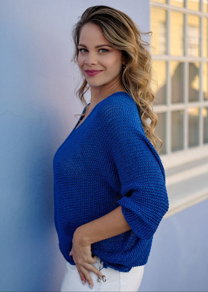 Riviera Summer Knit Top in Cobalt Blue