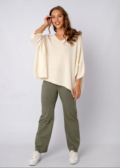 Poncho with Tulip Sleeve in Milky White
