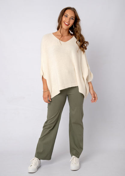 Poncho with Tulip Sleeve in Milky White