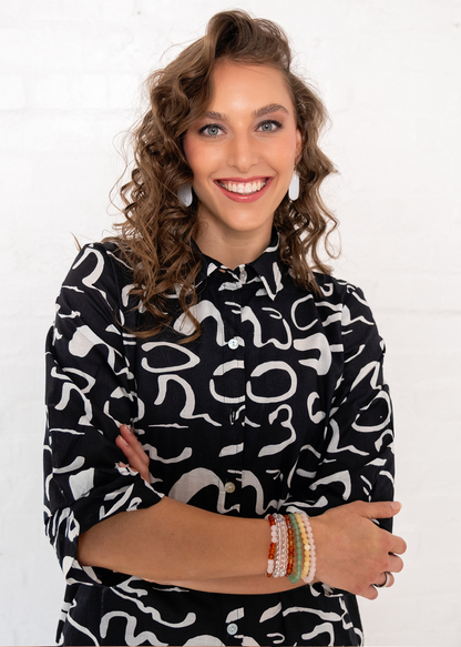 Laura Shirt Dress in Black Squiggle