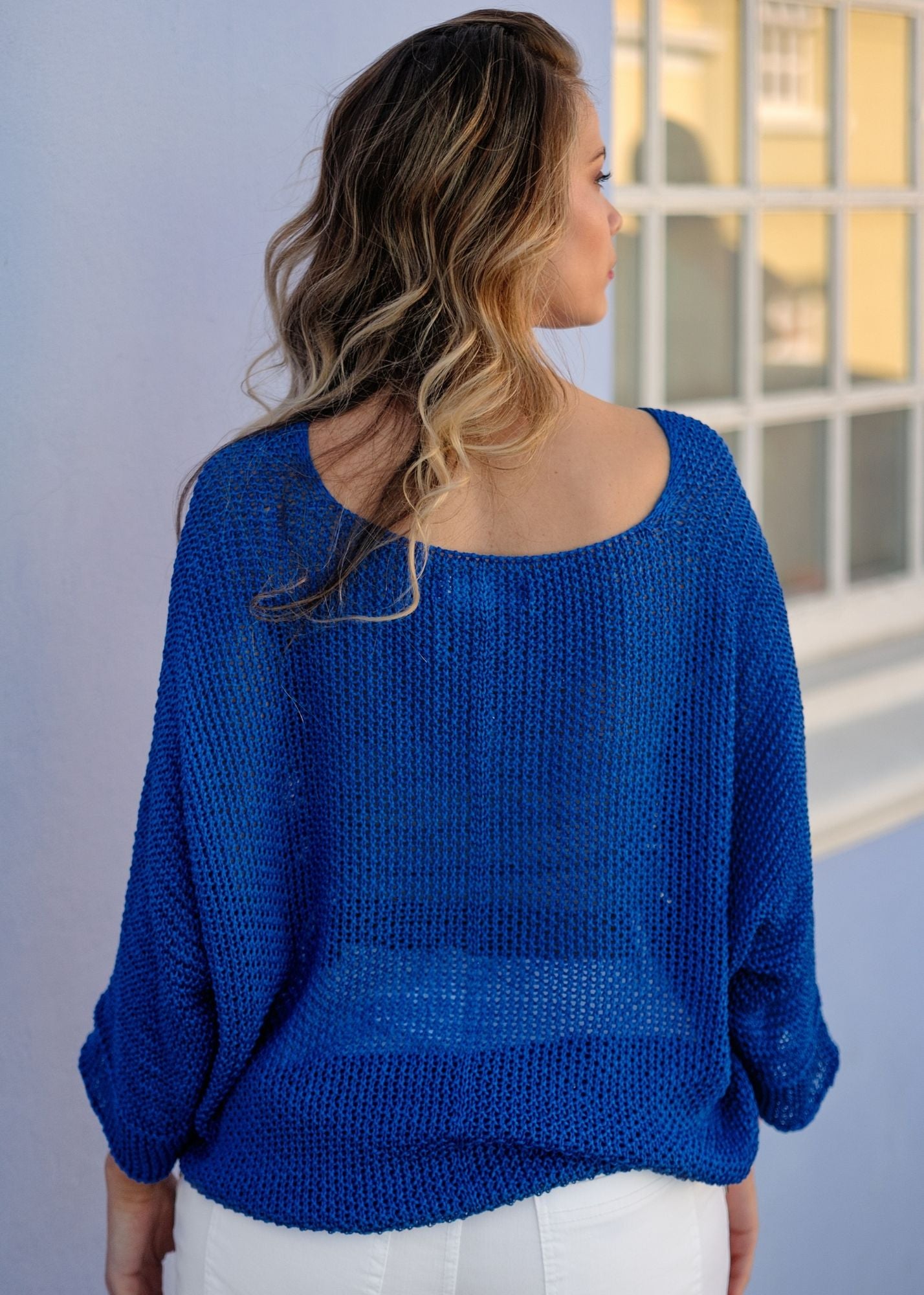 Riviera Summer Knit Top in Cobalt Blue
