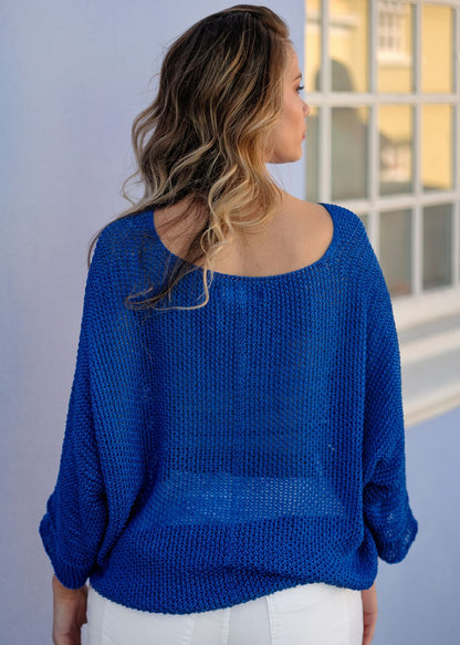 Riviera Summer Knit Top in Cobalt Blue