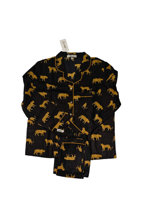 Long PJ Set in Black and Gold Leopard