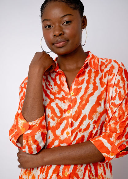 Lindi Dress in Orange Animal Print