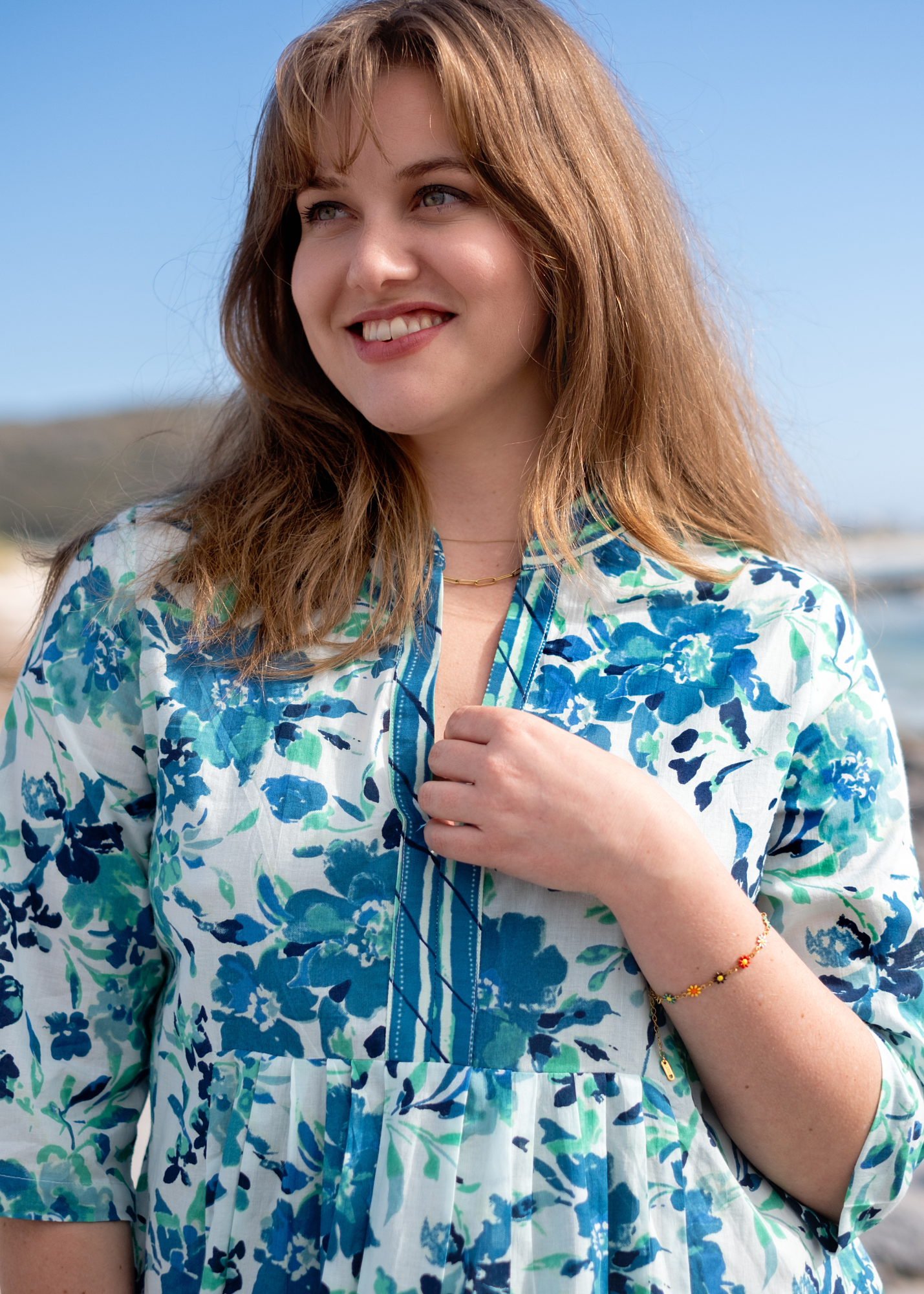 Lee-Ann pleated dress Short, Blue Floral