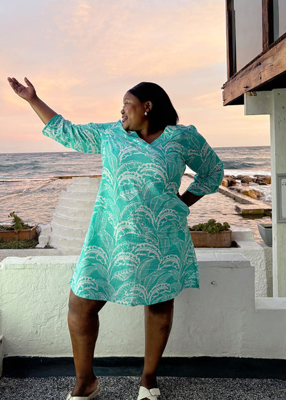 The Sipho Dress with Tucked Sleeve Detail in Jade Floral