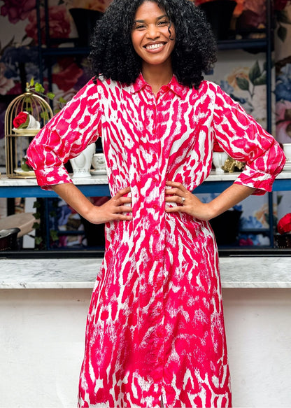 Lindi Dress in Pink Animal Print
