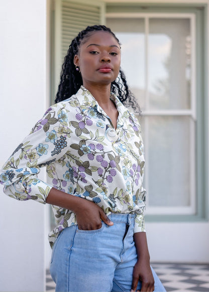 Button down blouse in Merry Berry