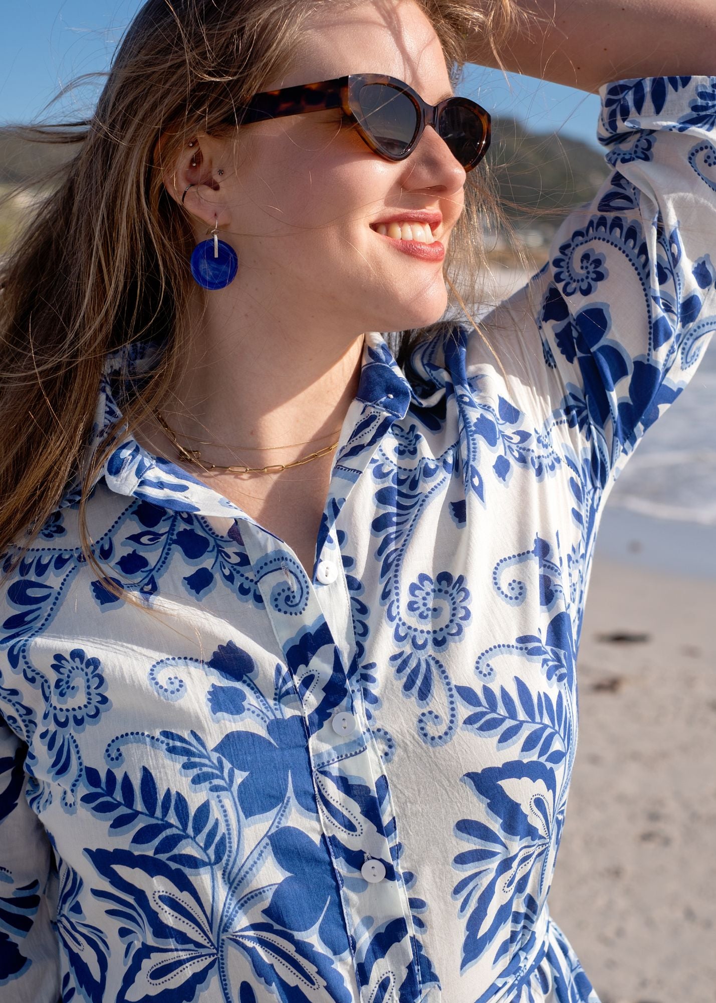 Betty Button dress in Blue Delft