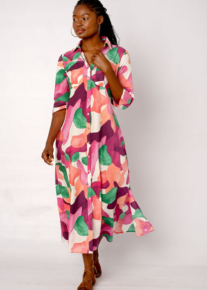 Betty Button dress in Purple Splash