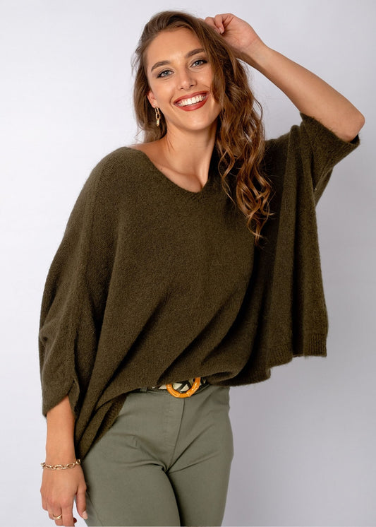 Poncho with Tulip Sleeve in Olive