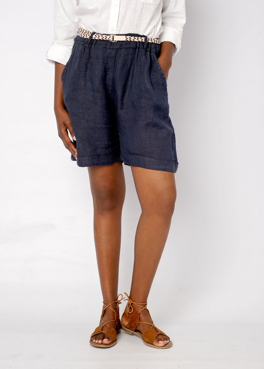 Belted La Vita Linen Shorts – Navy