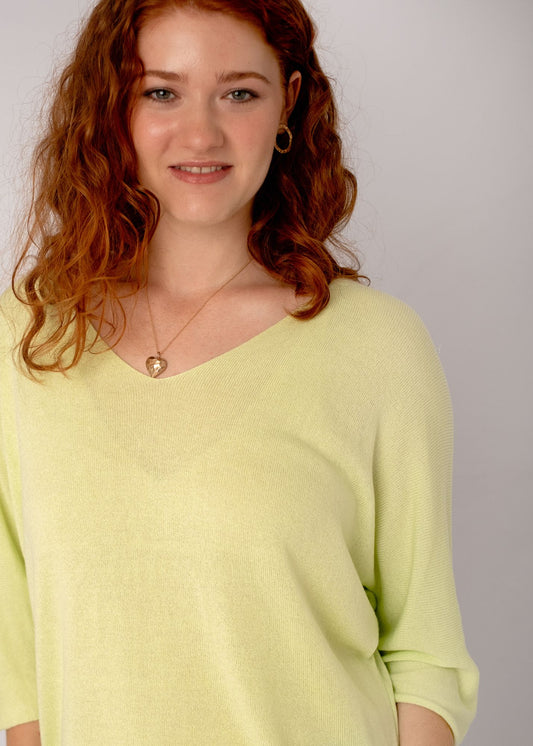 Slouchy Susan Knitted 3/4 Sleeve Top in Zesty Lemon Lime