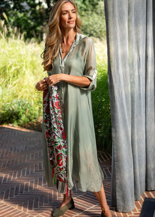 La Seta Dress with Tab top Sleeve — Sage Leaf