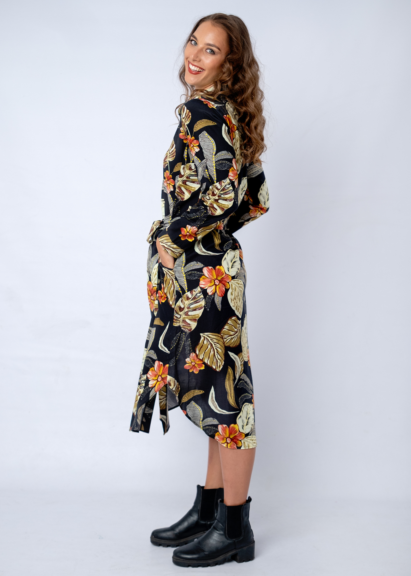 Laura Shirt Dress in Midnight Garden