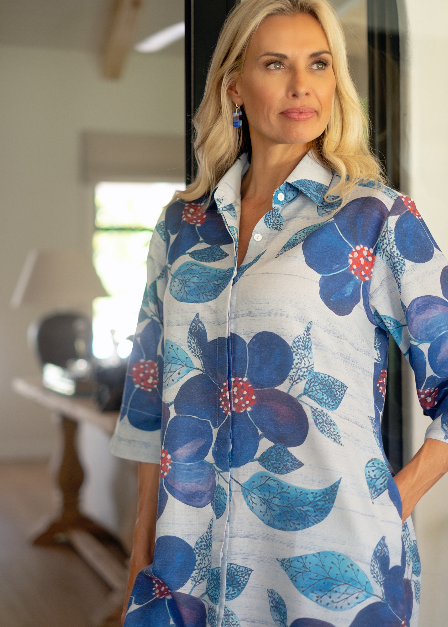 Betty Button dress in Blue Flower (A-Line) ***PRE-ORDER*** AVAILABLE 31 OCTOBER 2025
